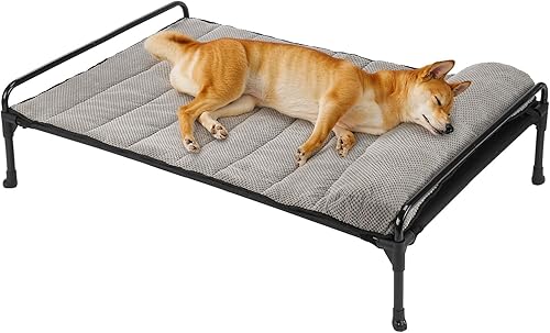 Veehoo Cama elevada para perros + cojín acolchado extraíble, cama refrescante para perros interiores y exteriores con barandilla para perros de