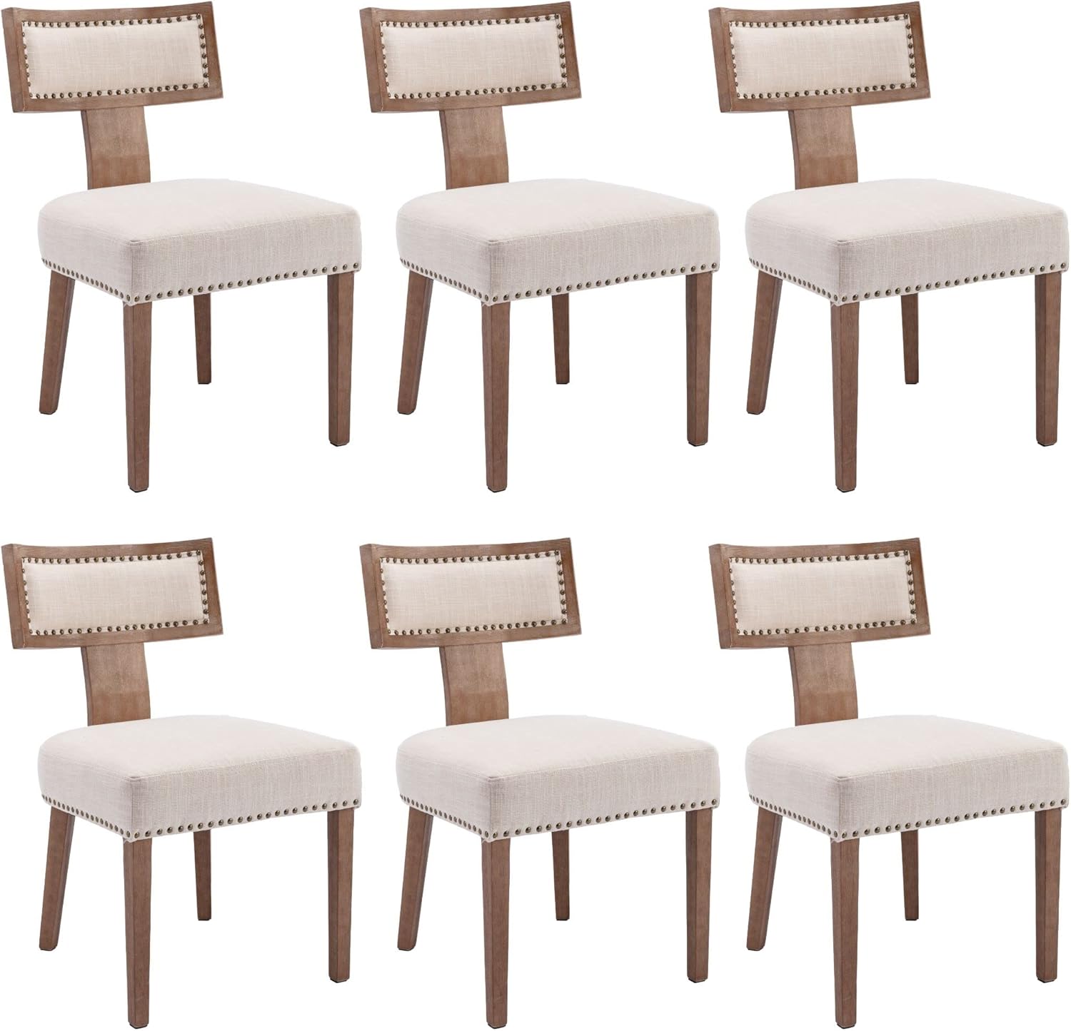 Mid Century Modern Dining Chairs Set of 6, Farmhouse Linen Upholstered Accent Chair
