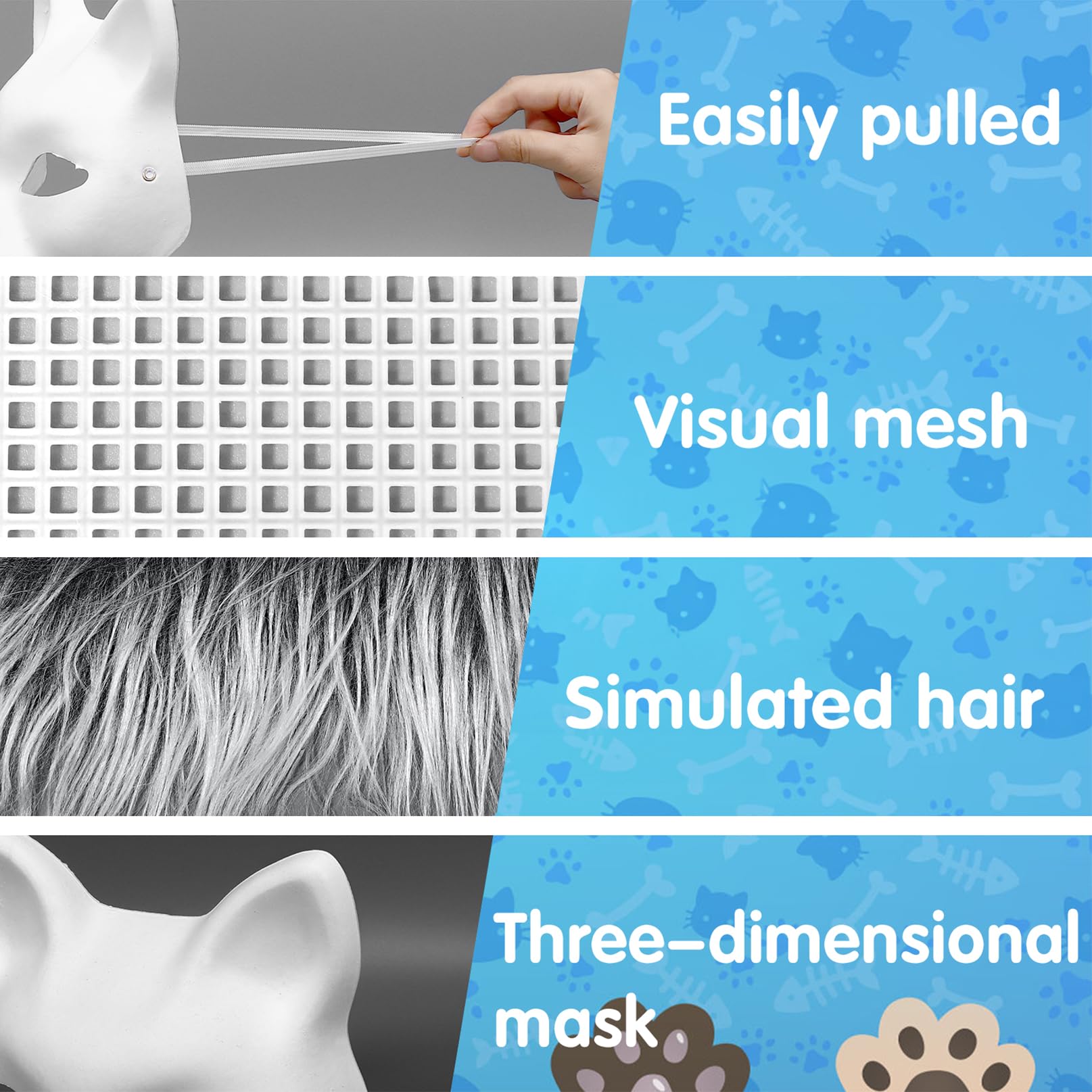 Draupnir 10 Pcs Cat Mask, Therian Masks, Fox Cat Mask with Fur and Eye Mesh - Image 3