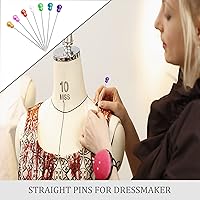 Vista 5 de 200 alfileres de costura, alfileres rectos con alfiler de cabeza perlado de calabaza, alfileres de costura largos de 2.2 pulgadas para tela