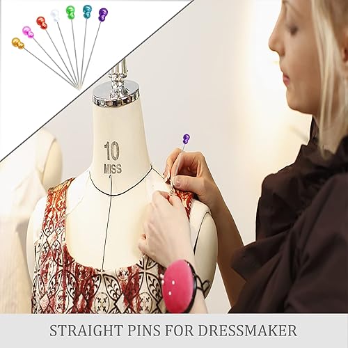 Miniatura 5 de 200 alfileres de costura, alfileres rectos con alfiler de cabeza perlado de calabaza, alfileres de costura largos de 2.2 pulgadas para tela,