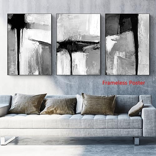 Miniatura 7 de Arte abstracto blanco y negro, arte de pared negro y neutro, pinturas abstractas de lienzo gris y negro, cuadros para sala de estar, cuadros negros