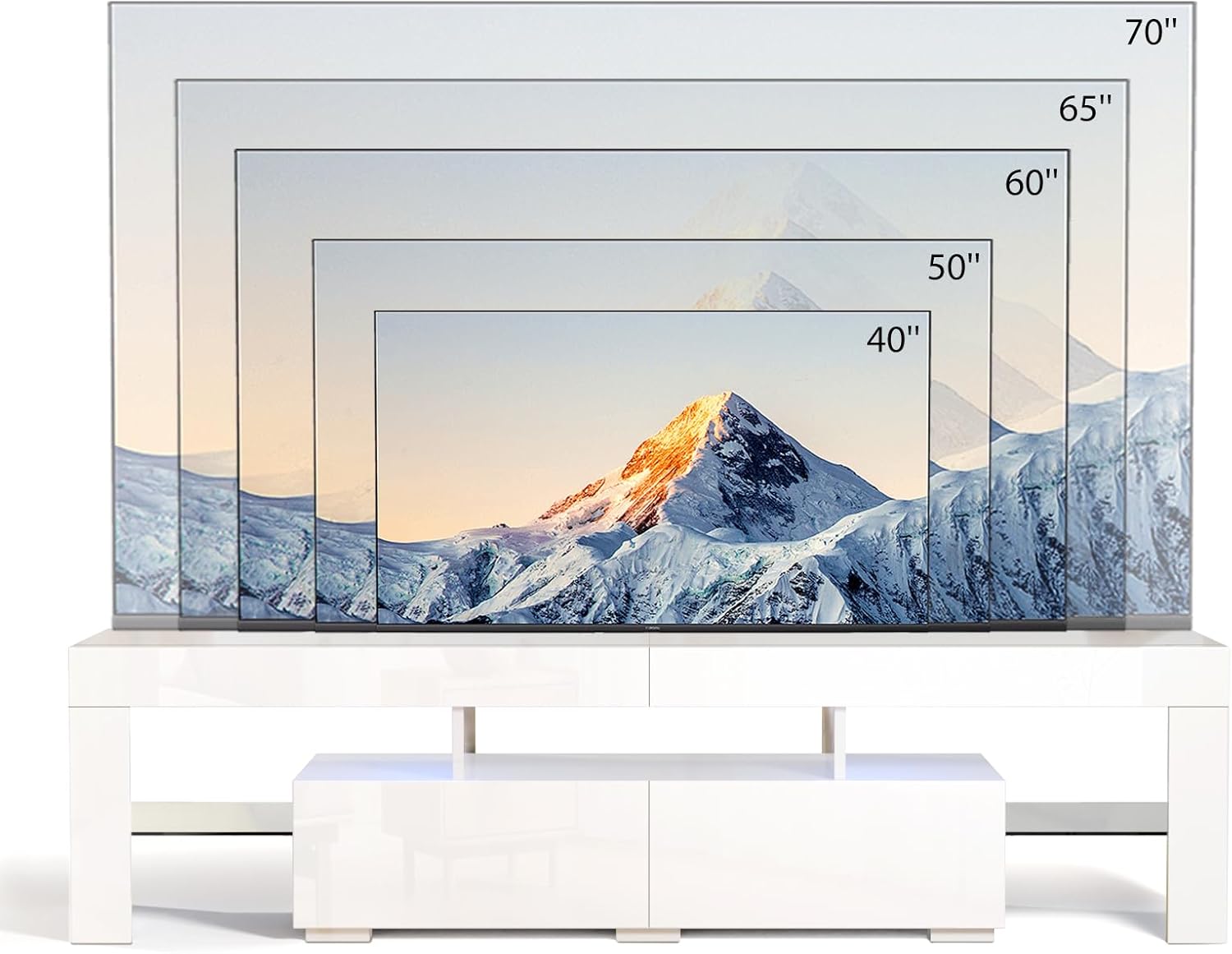 VINGLI LED TV Stand, 63'' High Glossy Modern Entertainment Center with Remote Control 20-Color LED Lights and 2 Large Storage Draws for 55/60/65/70 Inch TV (White, 63''L x 14''W x 18''H) - Image 6