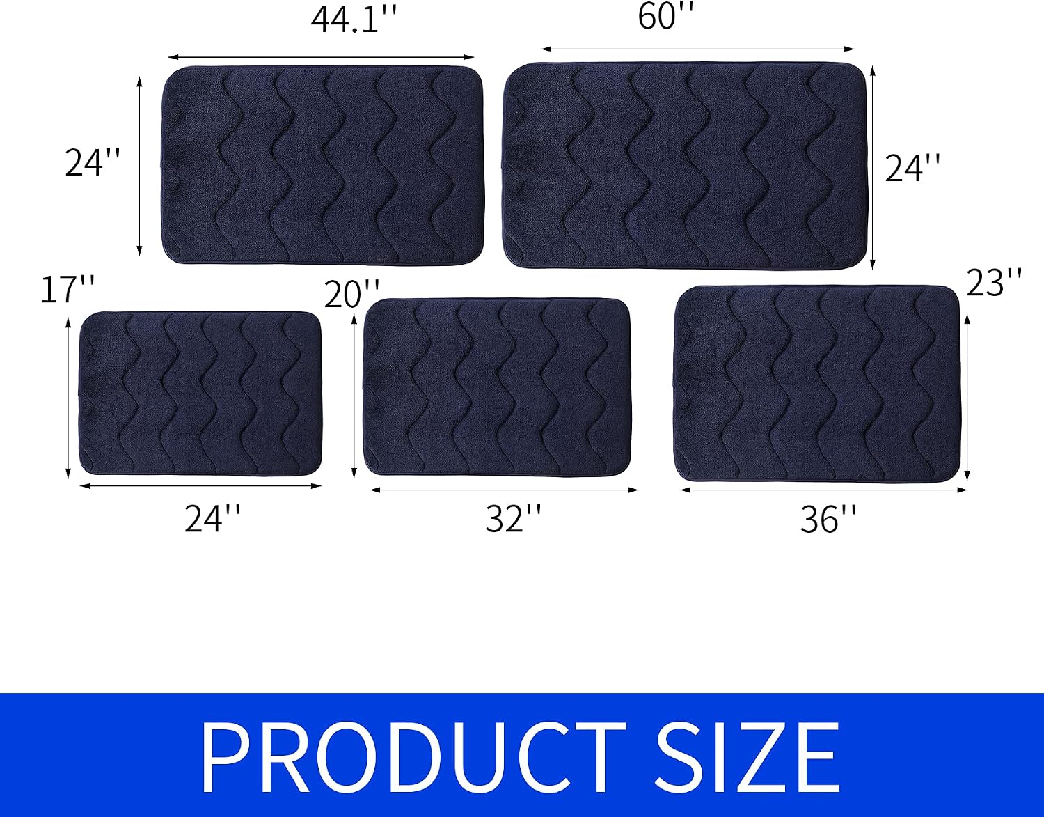 EFORPAD Memory Foam Bath Mat, 24 x 44.1 Inch, Non Slip Bathroom Rugs, Super Soft Absorbent Carpet Pad for Kitchen Bathroom Toilet Floors(Navy)