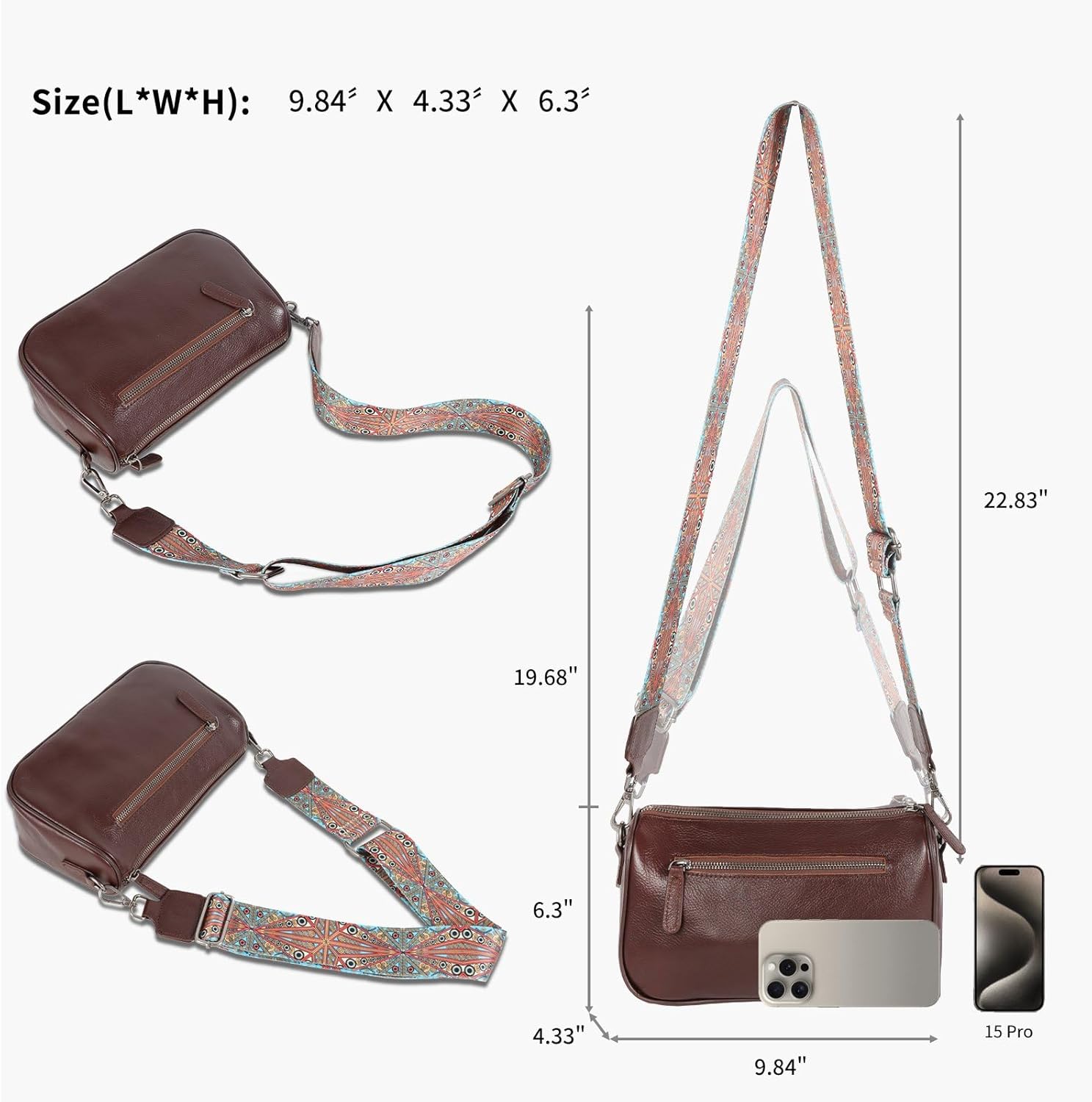 Dksongr Genuine Leather crossbody bag for Women-Leather purse Shoulder Handbag with Bohemian wide strap