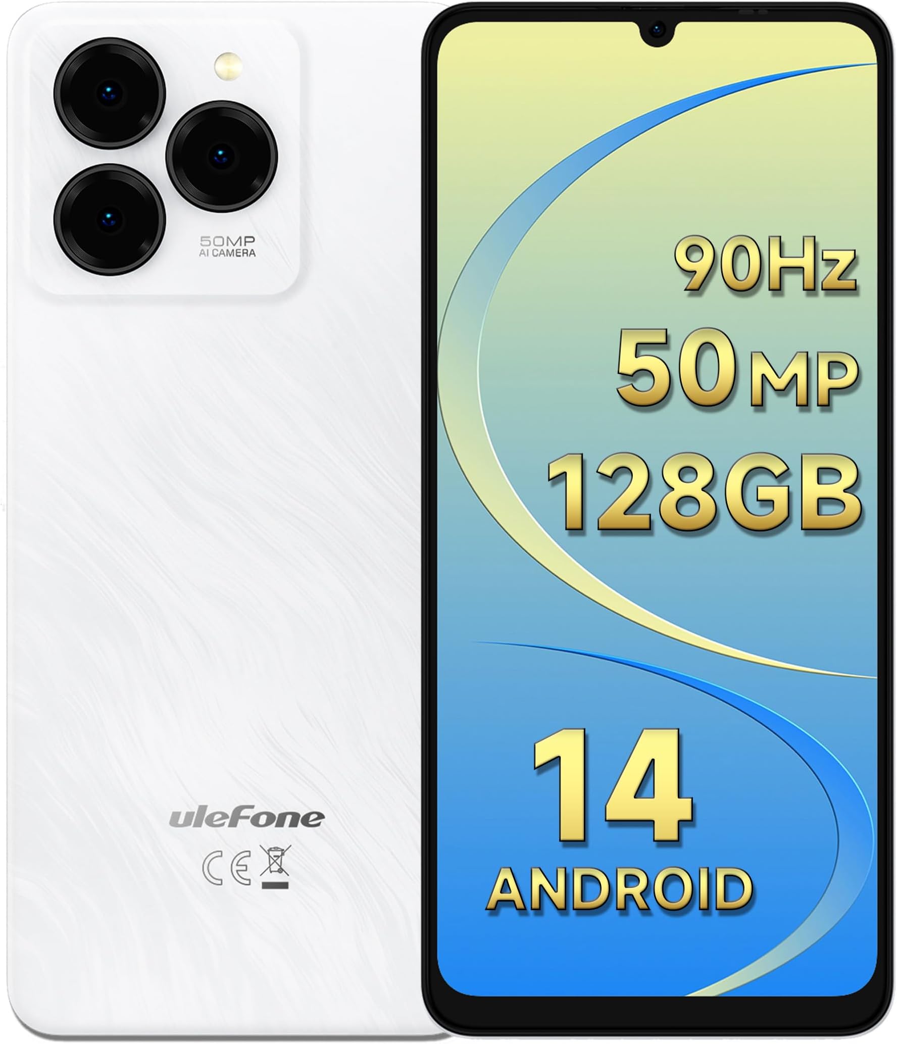 Ulefone Note 20 Pro Mobile Phones Unlocked Android 14, 128GB+1TB Expand, 6.75 inch 90Hz, 50MP Triple Camera 6000mAh 18W 4G Dual SIM Smartphone Octa Core Fingerprint Face Unlock OTG UK Version White