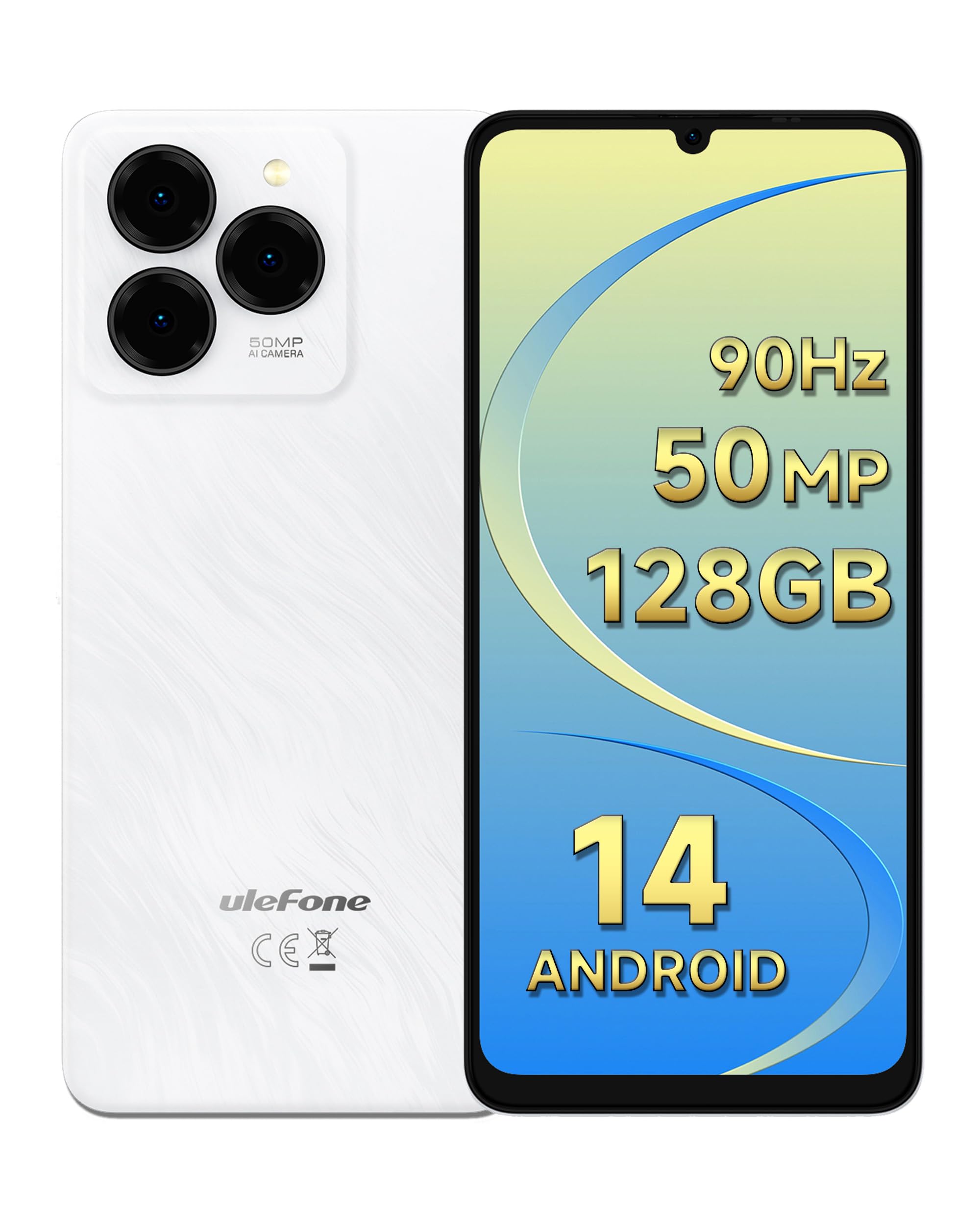 UlefoneNote 20 Pro Mobile Phones Unlocked Android 14, 128GB+1TB Expand, 6.75 inch 90Hz, 50MP Triple Camera 6000mAh 18W 4G Dual SIM Smartphone Octa Core Fingerprint Face Unlock OTG UK Version White