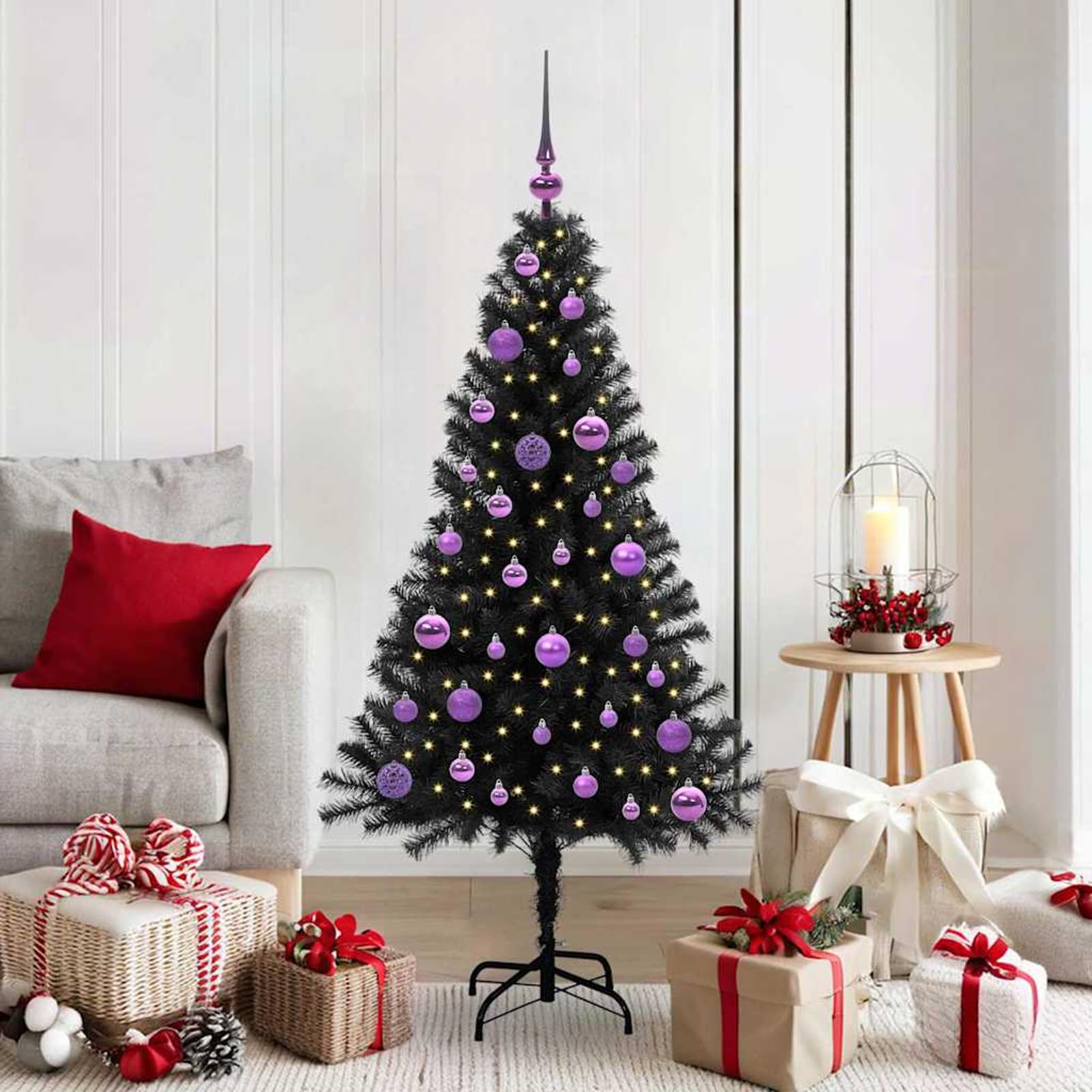 Árbol de Navidad artificial negro Gecheer de 150 cm con luces LED calientes para salones modernos