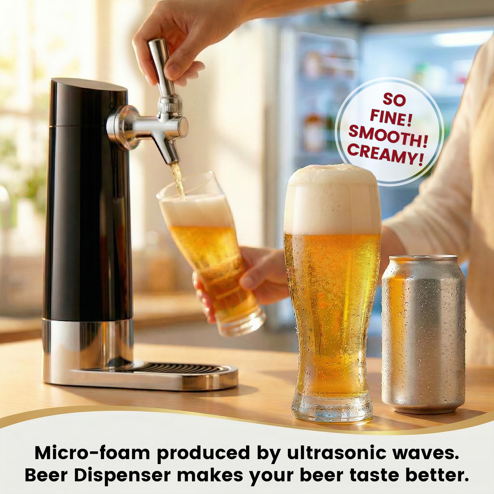 Dispensador de cerveza, doble potencia, ultrasónico para latas y botellas, enchufe o funciona con pilas, crea una rica espuma cremosa, regalo ideal para los amantes de la cerveza