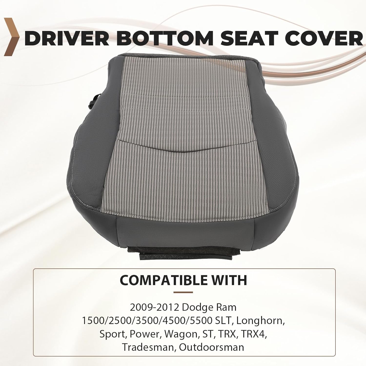 ECOTRIC Driver Side Bottom Cloth Seat Cover Compatible with 2009-2012 Dodge Ram 1500 2500 3500 4500 5500 SLT-LH Side Dark Gray