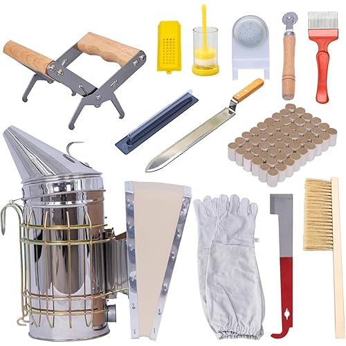 MayBee 13 Pcs Beekeeping Tools with Bee Smoker, Beekeeping Supplies Bee Hives Starter Kit for Beginners and Professional Beekeeper, Durable, Bee Keeping Supplies-All