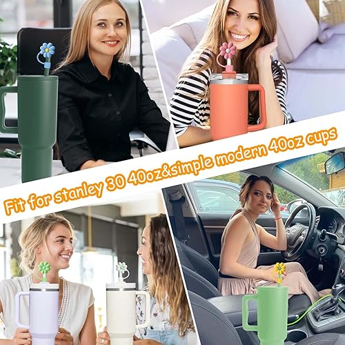 Miniatura 7 de AIERSA Daisy Straw Cover Cap for Stanley Cup,4Pcs Silicone Straw Topper Compatible with Stanley 30&40 Oz Tumbler with Handle,Straw Tip Covers for