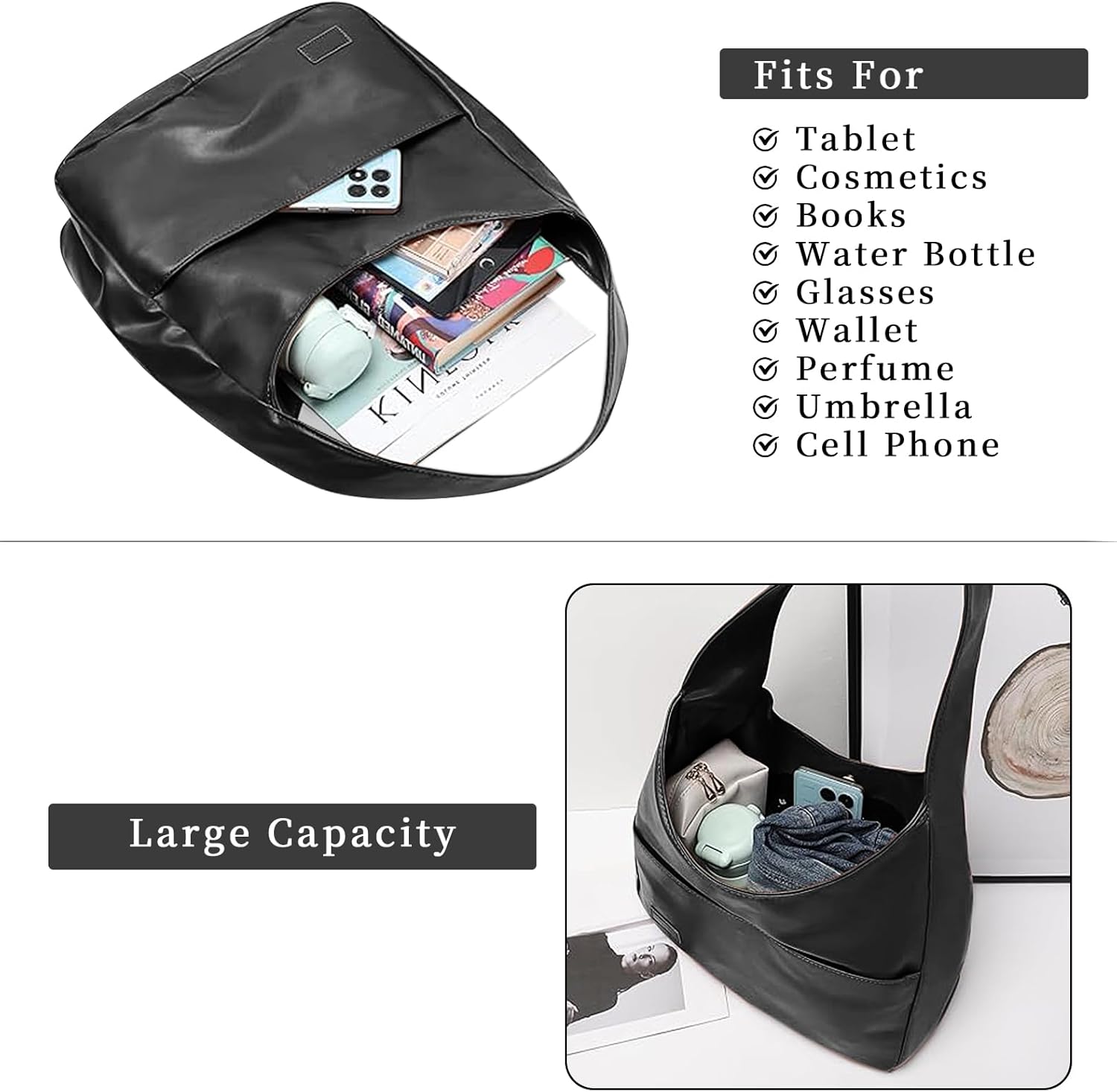 Hobo Bags for Women Leather Tote Bag Vegan Leather Shoulder Hand Bag Hobo Purse Tote Bags Large Soft Shoulder Bag - Image 7