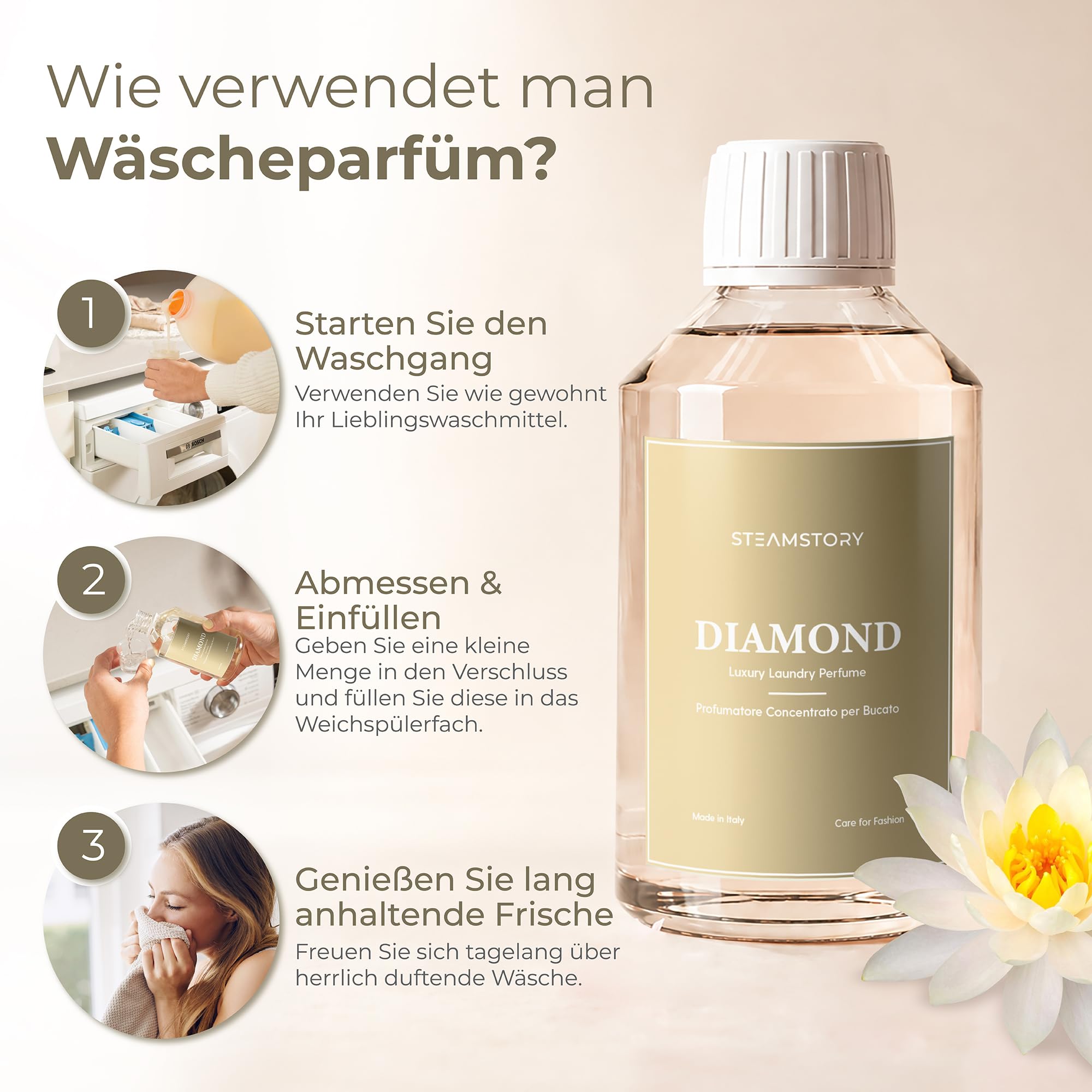 Luxus Wäscheparfüm Diamond – Frischer Duft mit weißem Moschus und Zitrusfrüchten – 500 ml