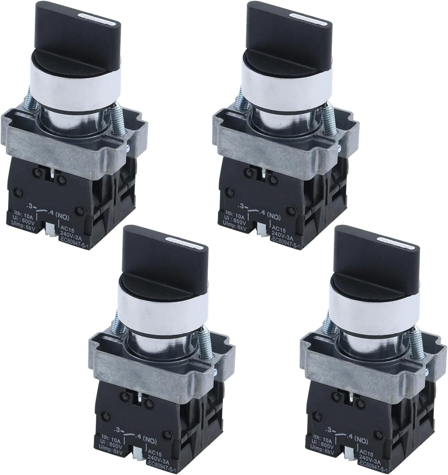 Antrader 4pcs ZB2-BE101 SPDT 2NO 4 Pin 3 Position Round Top Rotary Selector Switch AC 600V 10A