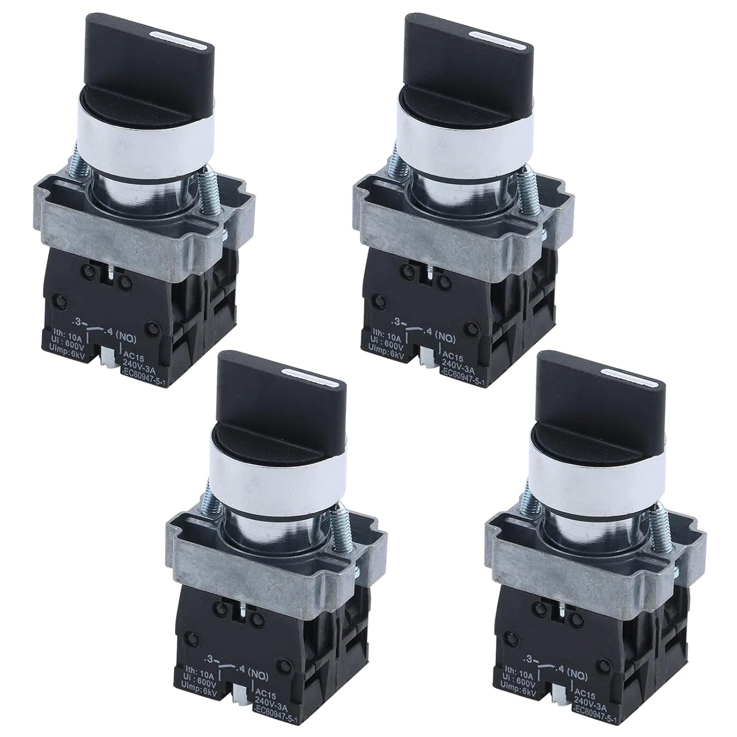 Antrader 4pcs ZB2-BE101 SPDT 2NO 4 Pin 3 Position Rotary Selector Switches | AC 600V 10A Self-Locking Selector Switch,Rotary Control Button for Industrial Electrical Circuit