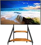 Floor TV Stand for 65-100 Inch TVs,Adjustable Heights TV Mount Stands with Large Wood Shelf and Wheels,Modern Living Room Rolling TV Stand, Up to 220 lbs,VESA 800x600mm,Walnut(VC-Z1188)