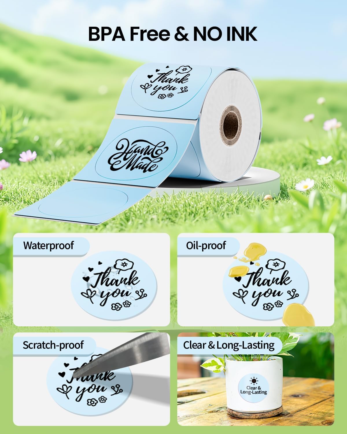 M220 Label, M110 Thermal Labels Round - 1.96"(50mm) M100 Waterproof Circle Sticker for Compatible with Phomemo M110 M100 M220 M221 M250 M260 Labels Maker, Pink, Blue, Khaki, 3 Rolls for Logo, Thanks - Image 8