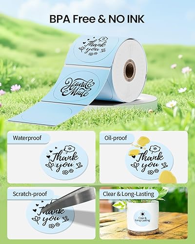 Miniatura 8 de Etiqueta M220, etiquetas térmicas M110 redondas  1.96 pulgadas (1.969 in) M100 impermeable para compatible con etiquetas Phomemo M110 M100 M220 M221