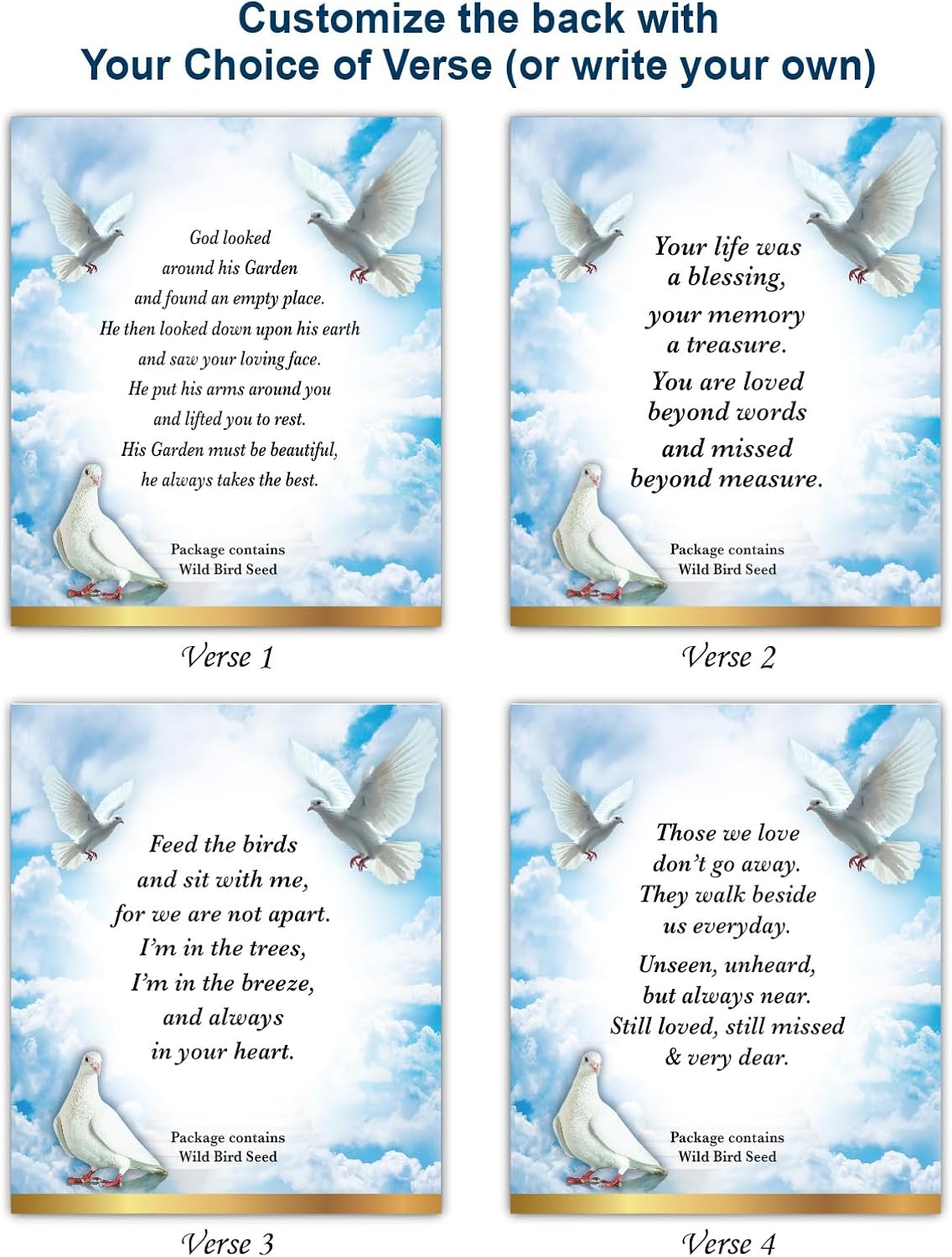 Personalized Photo Stairway Heaven Dove Memorial Funeral Bird Seed Packets with Choice of Sympathy Poem, Tribute, Keepsake, Wild Bird Seed Favors, Remembrance, Celebration of Life, Religious - Qty 25
