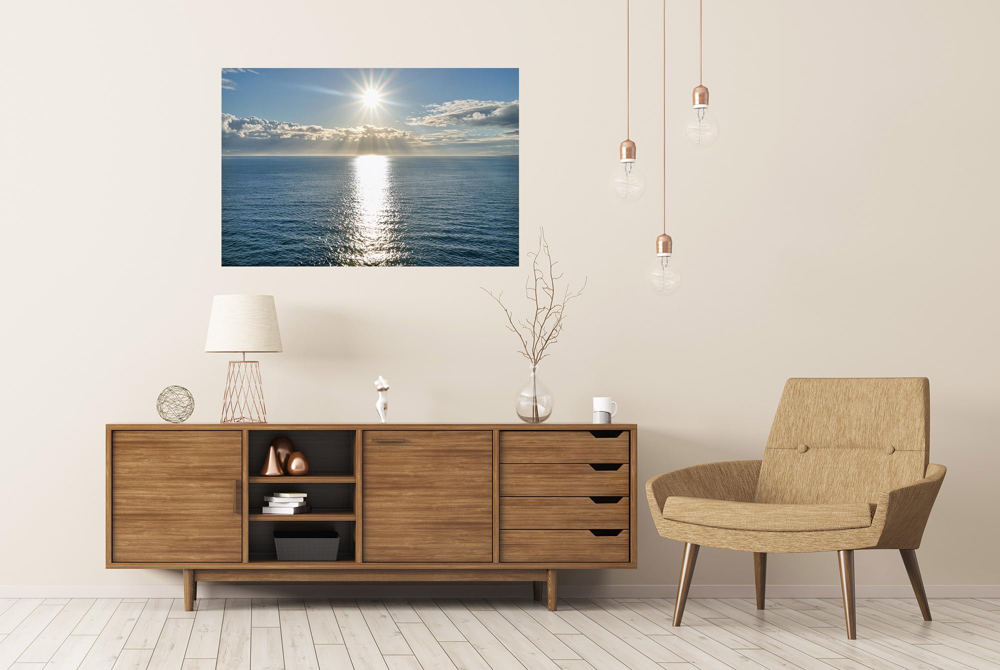 islandburner Póster premium con majestuosos rayos de sol sobre el océano, mural para sala de estar para amantes de la naturaleza, formato grande, edición R1