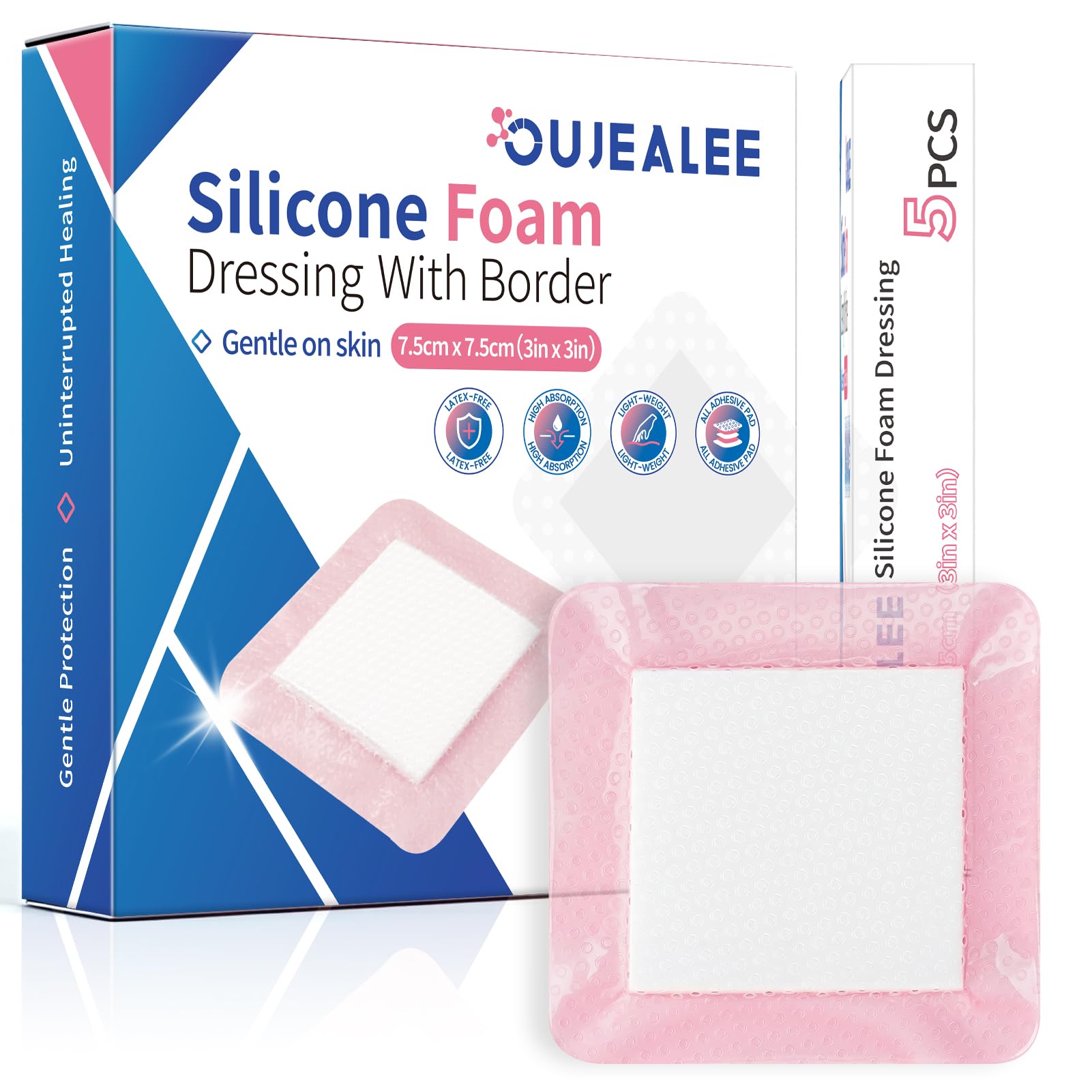 Silicone Foam Dressing with Border, FSA or HSA-Soft Pink Color(3"×3")