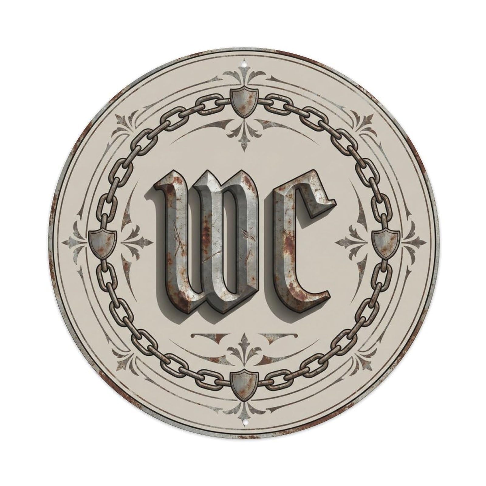 Fqcyn Style Toilet （Wc） Vintage Rustic Restroom Emblem Metal Tin Sign Plaque Wall Decor For Cafe, Club Bar, Office, Home Garden Round Metal Poster 8X8inch