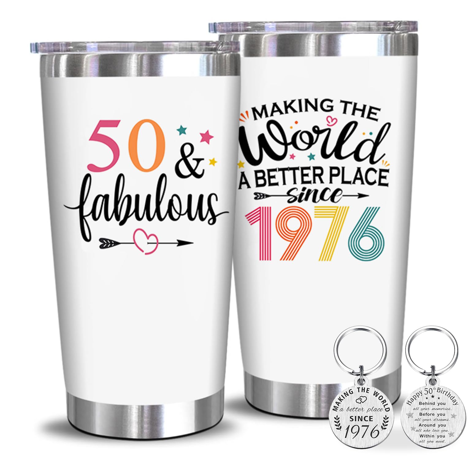 50th Tumbler 20oz with Key Chain, Father‘s Day Idear Gift 50th Birthday Gifts Men - 1976 50th Birthday Decorations for Women-50 Year Old Gifts for Men, Women, Mom, Dad, Wife, Husband - 20oz Tumbler — image 1