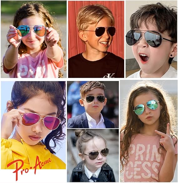 Pro Acme Kids Aviator Sunglasses for Boys Girls, Polarized Small Face for Youth Juniors Age 3-18, with Two Sizes 50MM 52MM