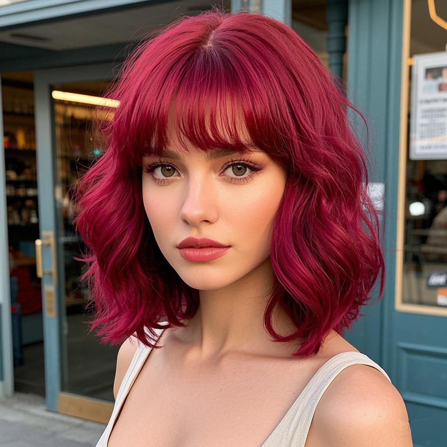 Photo 1 of Amarlis Wine Red Bob Wig with Bangs