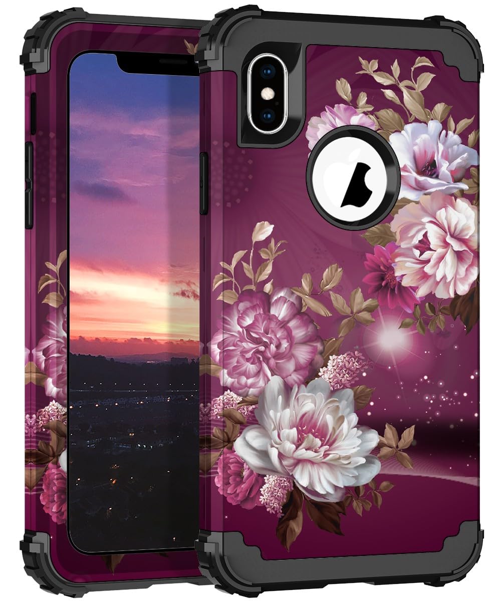 Hocase for iPhone Xs Max Case, Heavy Duty Shockproof Protection Soft Silicone Rubber+Hard Plastic Bumpers Hybrid Protective Case for iPhone Xs Max (