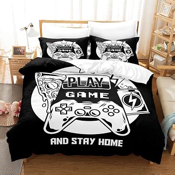 Gaming Duvet Cover Set Queen Size,Boys Video Games Comforter Cover Bedding Set,Gamepad Controller Designs Bed Set for Teen Boys Bedroom with 2 Pillow Shams,C,Queen
