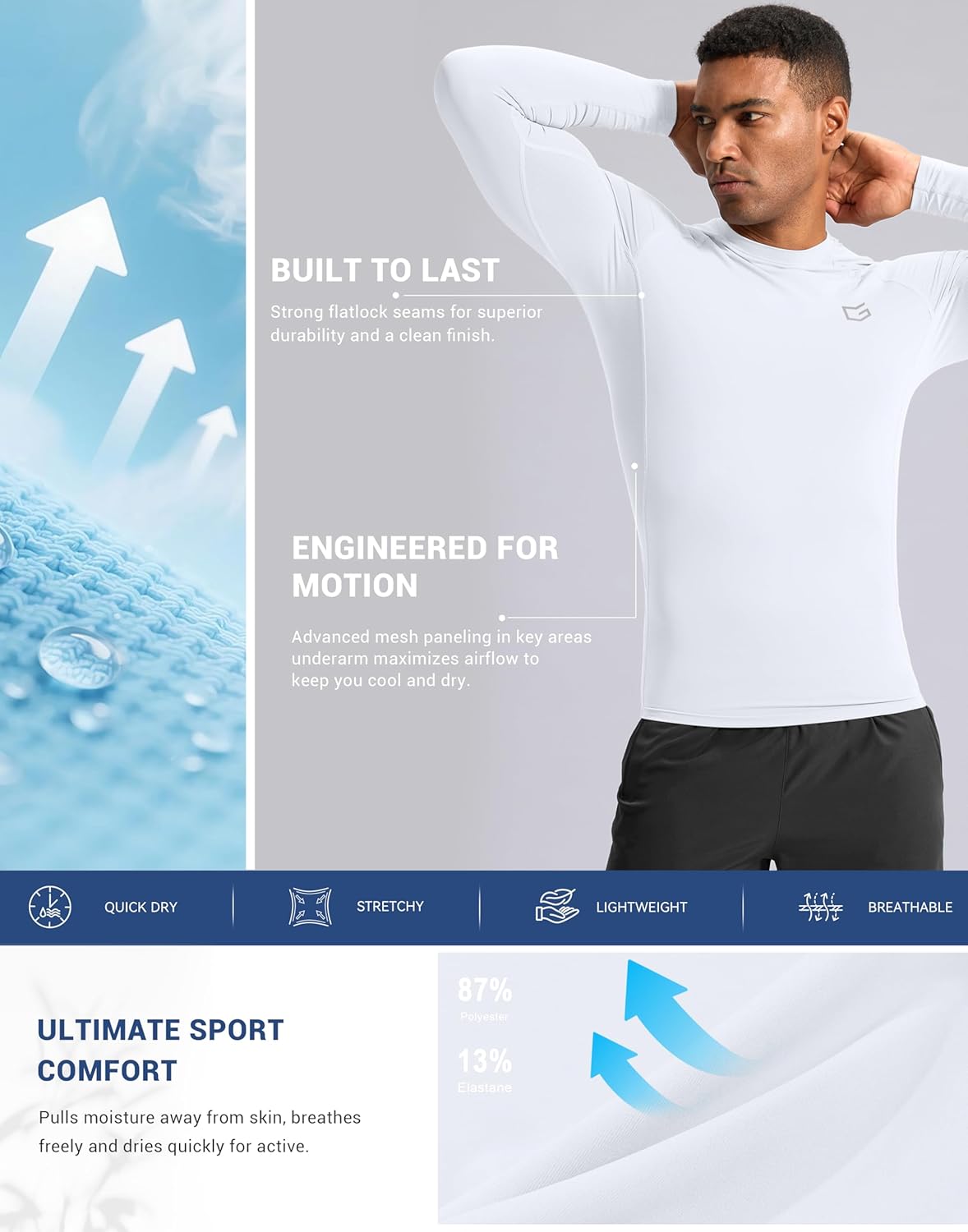 G Gradual Mens Compression Shirt Long Sleeve Moisture Wicking Running Gym Shirts for Men Athletic Workout Base Layer T-Shirt - Image 5