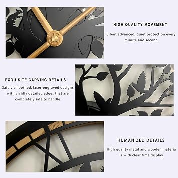 Tree of Life Wall Clock, Clocks For Living Room, Kitchen Clock Quiet and No Ticking, Suitable for Wall Decor, Living Room Decoration, Kitchen Decoration(40CM)