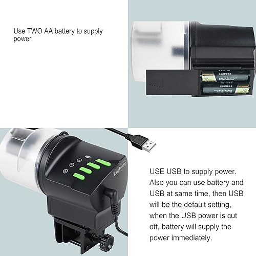 Miniatura 5 de DXOPHIEX Alimentador automático de pescados, dispensador de alimentos, alimentador de peces de vacaciones alimentado por batería y USB para acuario