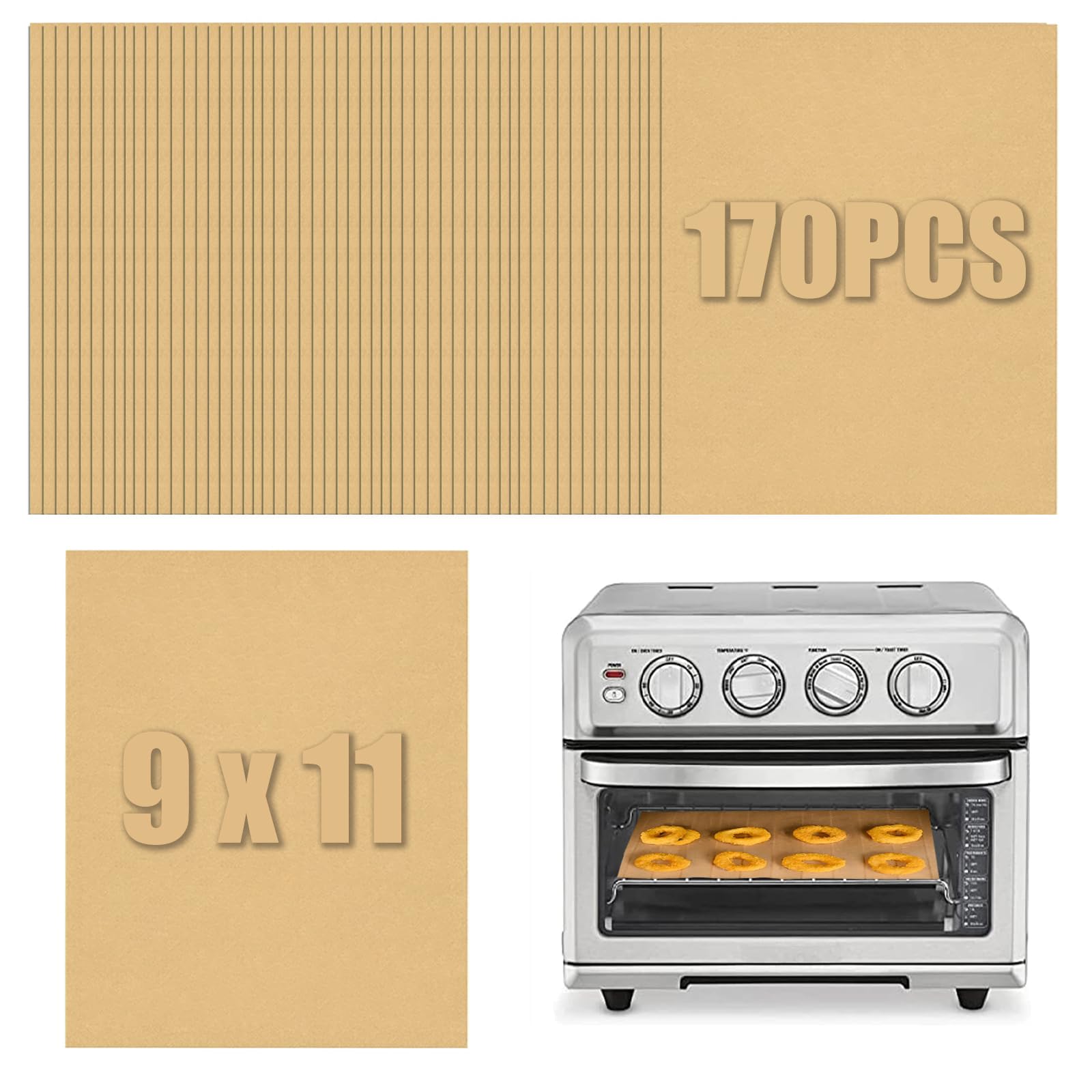 GOAUS Parchment Paper Sheets 9x11 Inch, Air Fryer Toaster Oven Liners Rectangular 170 pcs, Disposable Paper Liners Fit Cuisinart, Emeril Lagasse,