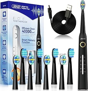 Seago Elektrische Zahnbürste, Schallzahnbürste mit 40000VPM weißen Ihre Zähne in zwei Wochen, USB wiederaufladbar, mit persönlichen 5-Modi und 8-Köpfen, Elektrische Schallzahnbürste, SG-958(Schwarz)