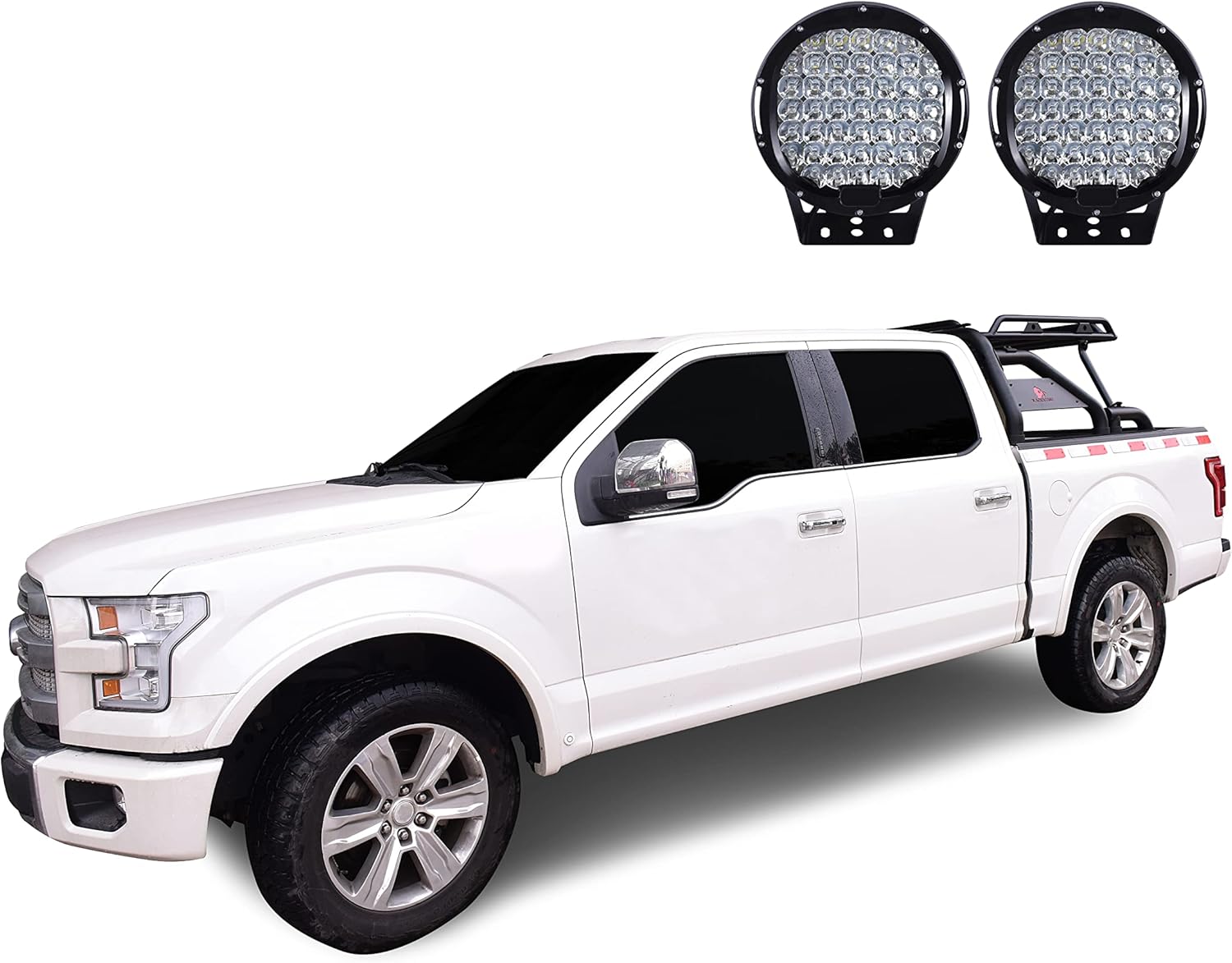 Black Modular Universal Warrior ROLL BAR for 1/2 TON Trucks (GM Silverado 14+/Ford F150 15+/Dodge RAM 15+) with Full Size Cargo Basket(with RED Brake Light)