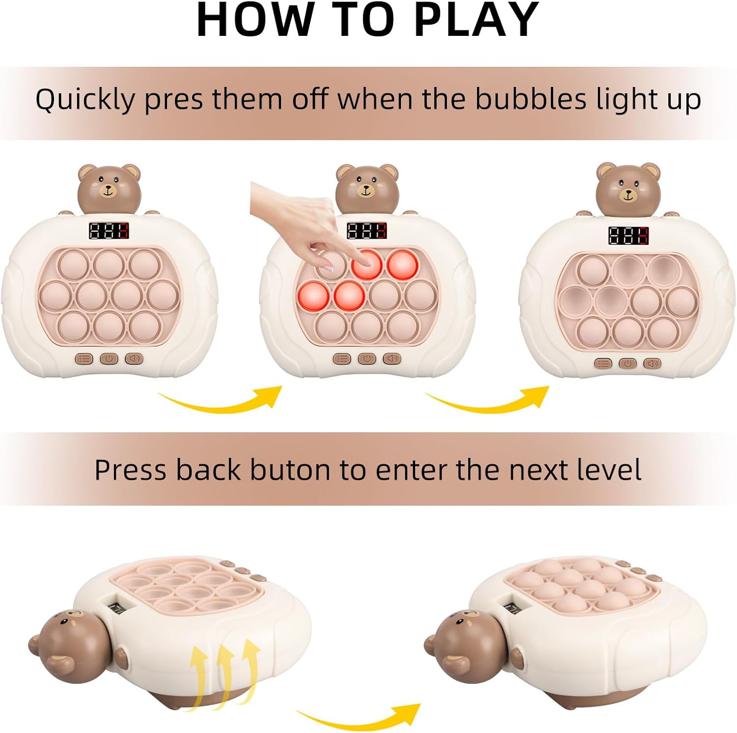 Blackma Fast Push Light Up Fidget Toys for Kids, Handheld Puzzle Game Sensory Toys, Christmas Toys Gifts for 3-12 Year Old Boys Girls (Bear)