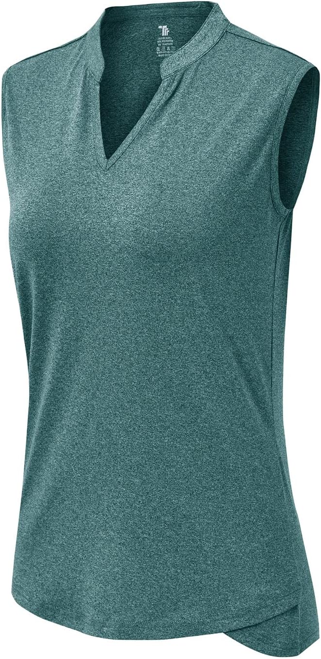 YSENTO Women's V-Neck Golf Shirts Sleeveless Dry Fit Moisture