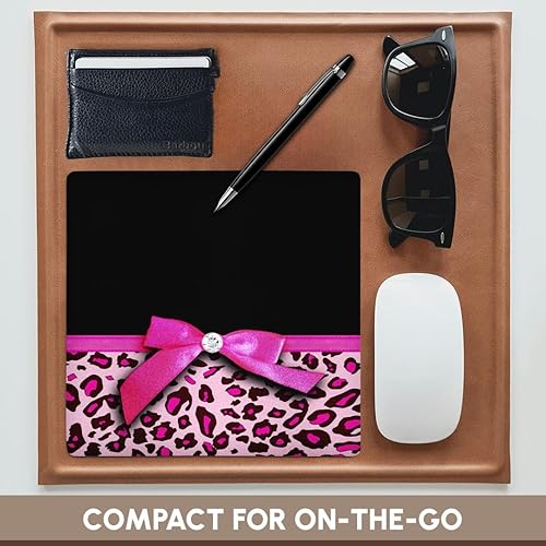 Miniatura 4 de 3dRose LLC - Alfombrilla de ratón (20 x 20 x 0,25 pulgadas), diseño de leopardo rosa con cinta de imitación brillante, color negro