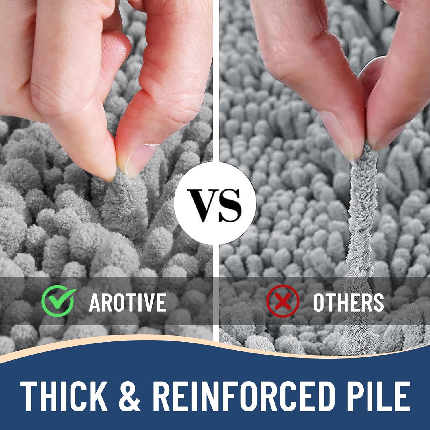 Arotive Chenille Bathroom Mats and Toilet Rugs U-Shaped, Bath Rug Size 30x20 and Toilet Rugs Size 24x20 in Grey, 2 Item Bundle