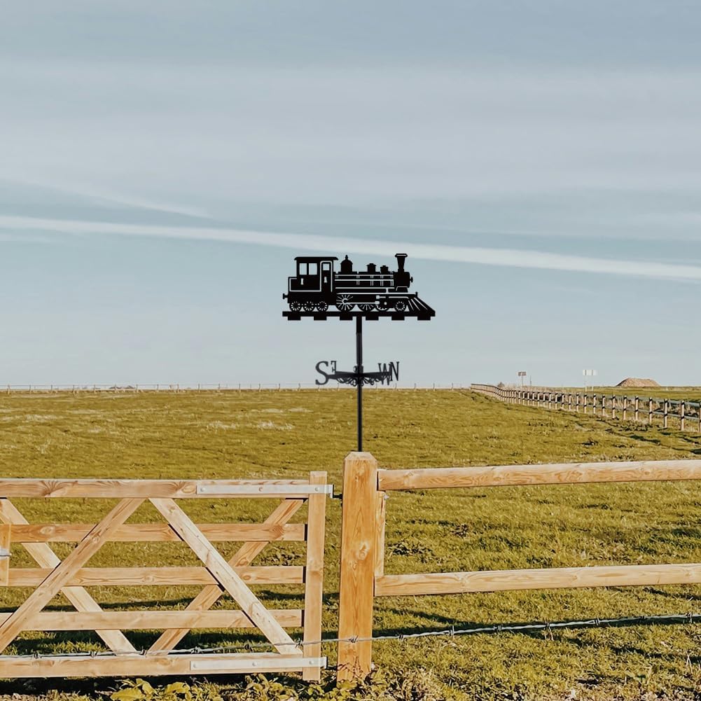 SUPERDANT Train Iron Weather Vane Train Metal Weathervane Black Wind Direction Garden Art Decor for Roof Indicators Wind Vanes for Yard Outdoor Farm Barn Sheds Garden Patio Decoration