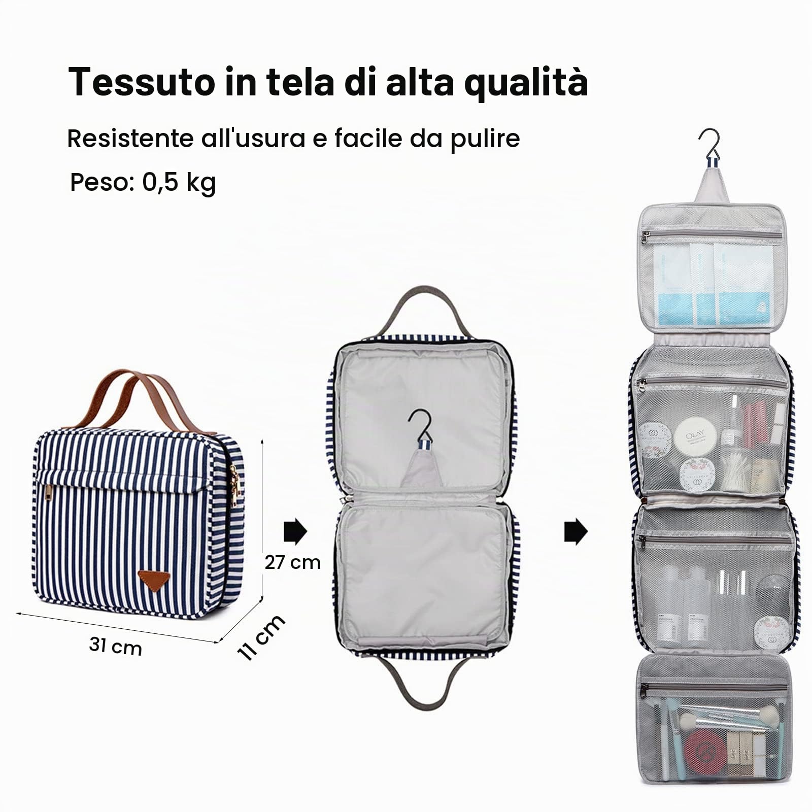 FANDARE Borsa da toilette da viaggio Borsa Cosmetica Beauty Case da Viaggio Donna Uomo Borsa da viaggio Tela Borse Bagno Cosmetici Organizzatore Beauty Astuccio con Multi Scomparti Marrone