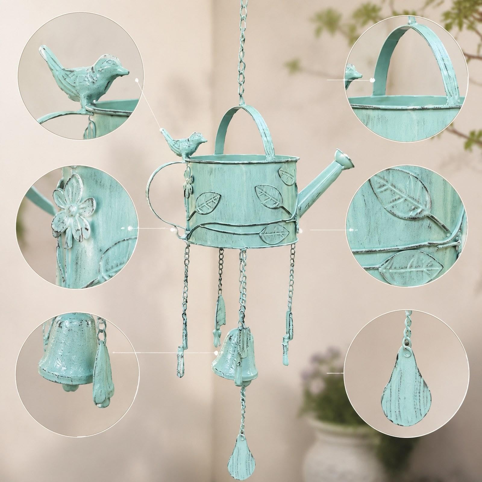 Baoblaze Annaffiatoio in Metallo con Campanellino a, Versatile, Rustico, Decorativo da Appendere per Interni, Giardino ed Esterni, Idea Regalo, Verde