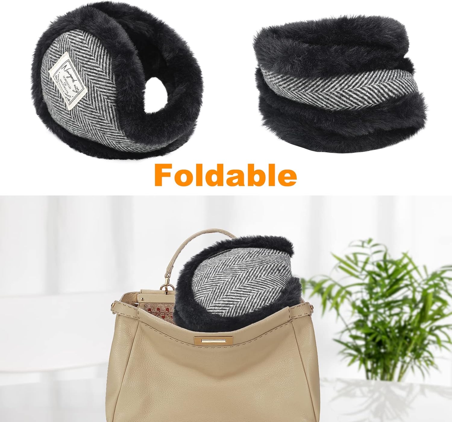 Surblue Unisex Foldable Ear Earmuffs Behind-the-Head Fur Winter Outdoor Ear Warmers - Image 3