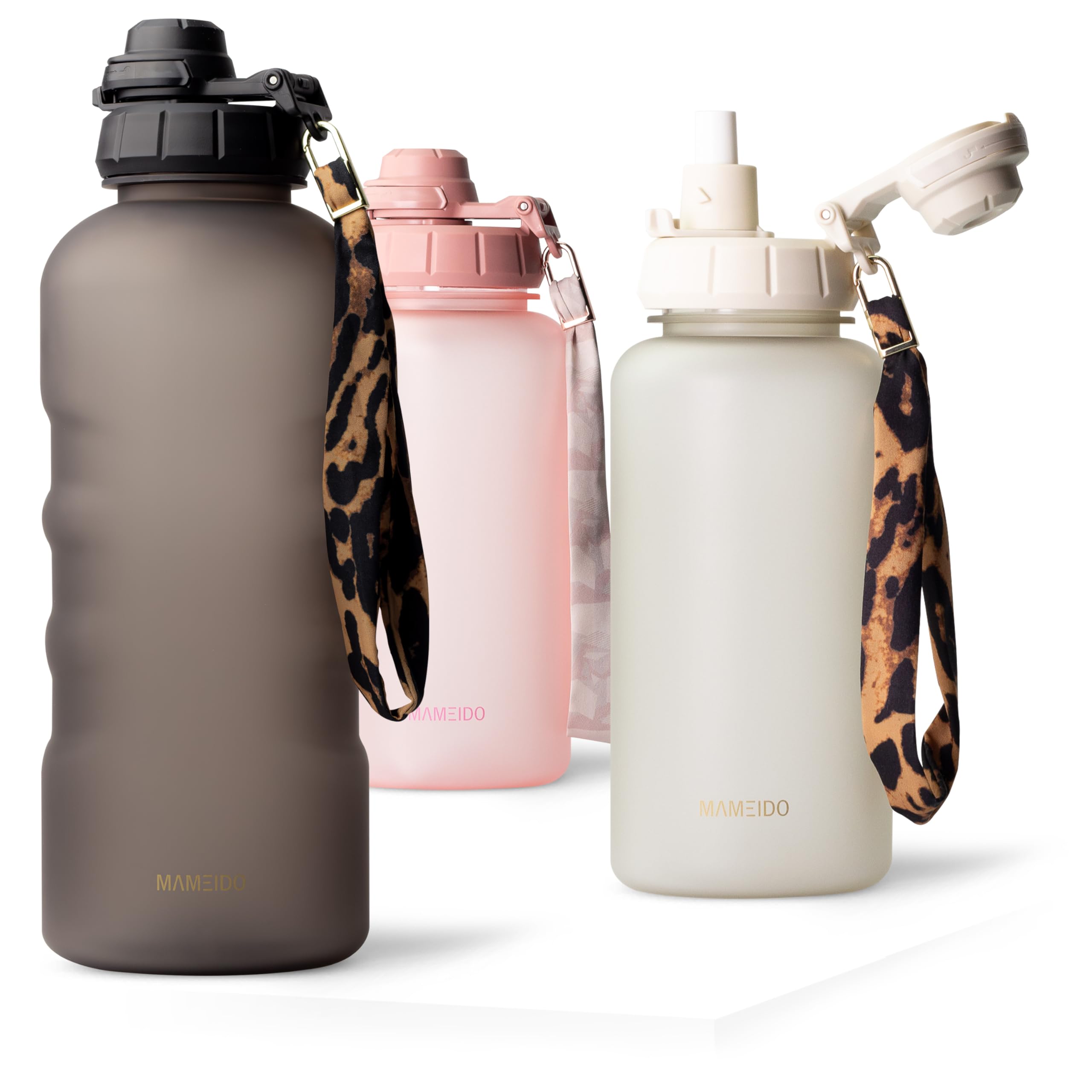 MAMEIDO Water Bottle with Straw & Time Markings 2 l, Leakproof Tritan Sports Water Bottle, Drinks Bottle BPA-free, Gym Water Bottle (Urban Taupe)