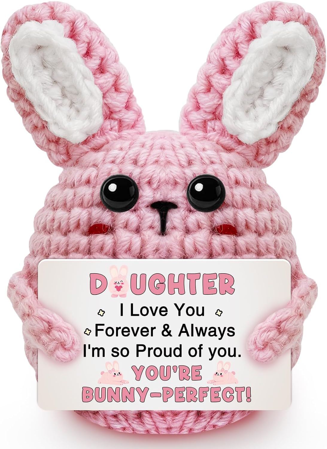 Mini Bunny Positive Crochet Animals Inspirational Gifts for Women Men | Handmade Crochet Bunny Back to School Birthday Graduation Mothers Day Gift Ideas for Daughter Son Friends Coworkers