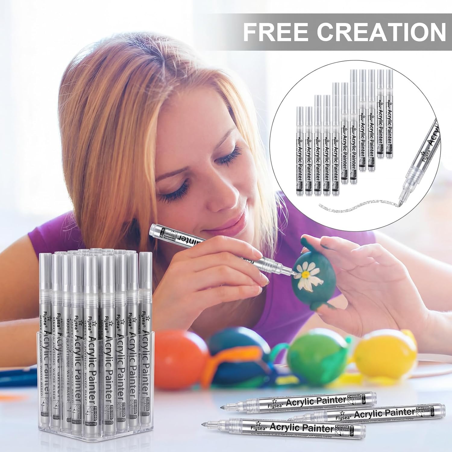 Jetec 20 Pack Silver Metallic Acrylic Paint Pens, 0.7mm Extra Fine Tip Paint Pens Silver Metallic Acrylic Markers for Crafts, Rock Painting, Greeting Cards, Wood, Plastic, Metal, DIY Art Decor
