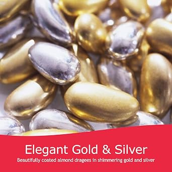 Rita Farhi Gold and Silver Almond Dragees 240g – Luxury Sugared Almond Gift Box, Shimmering Gold & Silver Coated Almonds for Weddings & Celebrations